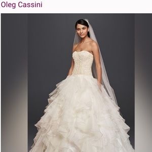 Oleg Cassini strapless ruffled skirt wedding dress, size 4, CWG468